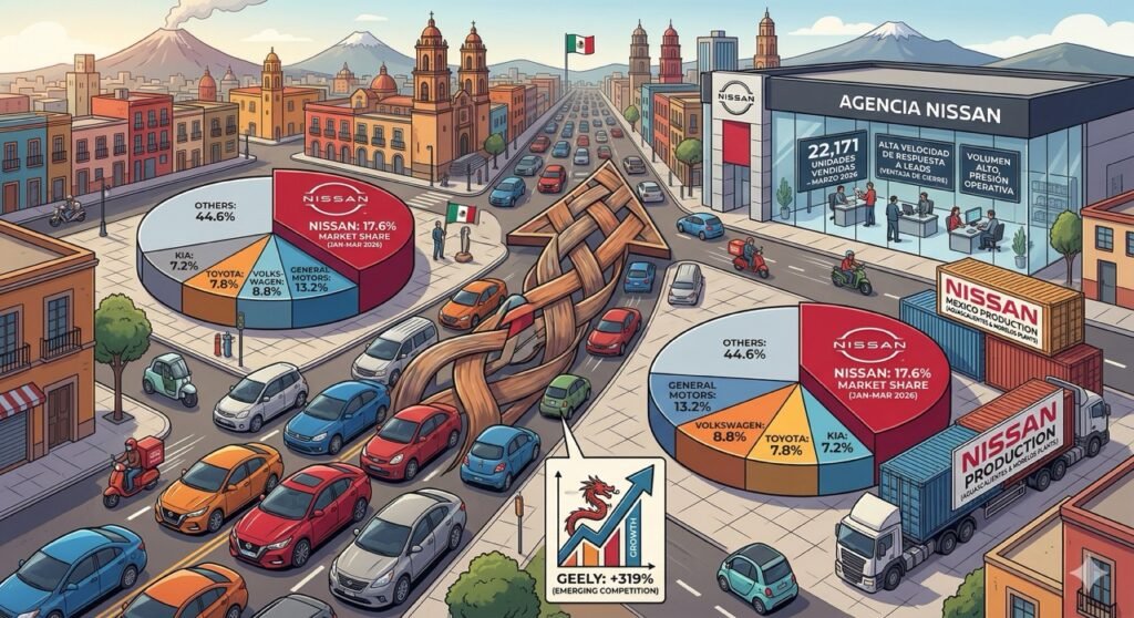 Nissan lidera marzo 2026 con 22,171 unidades y 17% de mercado