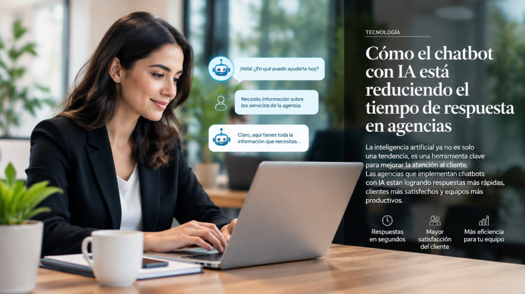 Asesor de agencia revisa en una tableta las conversaciones de un chatbot con IA que atiende prospectos por WhatsApp